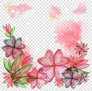 Pink flowers , Hand painted colored floral transparent background PNG clipart