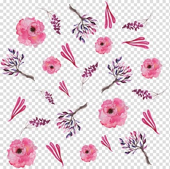 Pink flowers illustration, Floral design Watercolor painting Pink Pattern, Romantic pink flower pattern transparent background PNG clipart