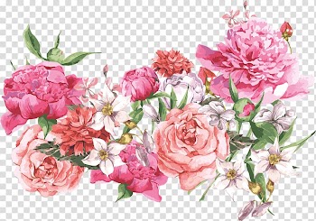 Pink flowers illustration, Greeting card Birthday Flower Wish Rose, Hand-painted flowers transparent background PNG clipart