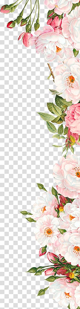 Pink flowers Wedding invitation, rose, white and pink roses border template transparent background PNG clipart