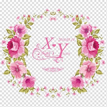 Pink flowers XY love illustration, China Flower Wreath Garland Crown, Wedding lace transparent background PNG clipart