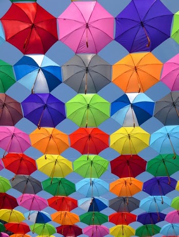 Pink Grey and Green Folding Umbrella Painting
