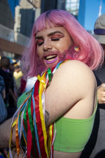 Pink Haired Man In Green Crop Top 