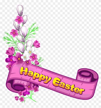 Pink Happy Easter Banner And Flowers - Happy Easter Border Clipart