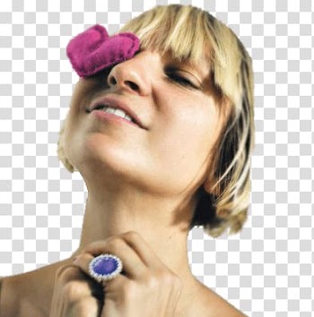 Pink heart plush on blonde-haired woman right eye, Sia Purple Heart transparent background PNG clipart