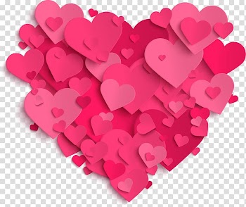 Pink hearts forming heart illustration, Three-dimensional geometric heart transparent background PNG clipart