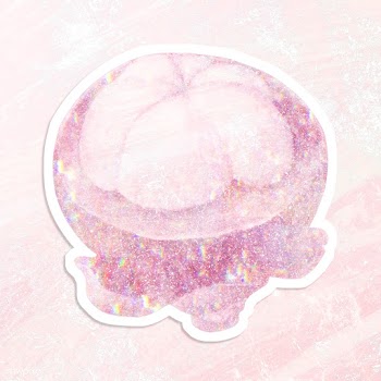 Pink holographic mangosteen sticker with white border  | Free  illustration - 2342786