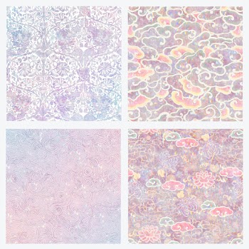 Pink holographic nature psd set remix from artwork William Morris