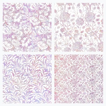 Pink holographic psd floral set remix from artwork William Morris