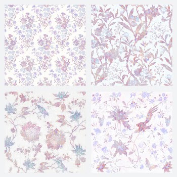 Pink holographic psd flower background set remix from artwork William Morris