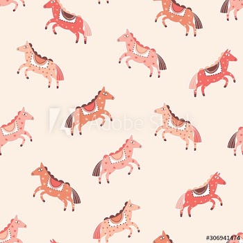 Pink horses vector seamless pattern