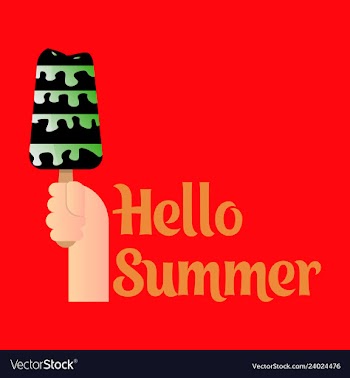 Pink ice cream with text hello summer vector image