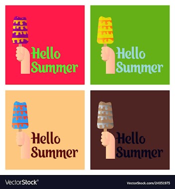 Pink ice cream with text hello summer vector image