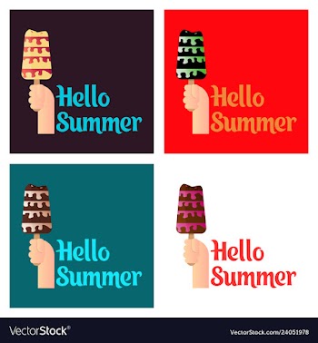 Pink ice cream with text hello summer vector image