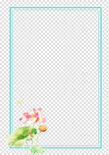 Pink lotus flower illustration, Paper Petal frame Green Pattern, Hand painted lotus borders transparent background PNG clipart