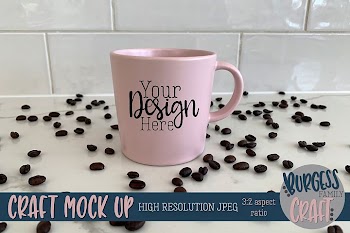 Pink mug coffee Craft mock up|High Resolution