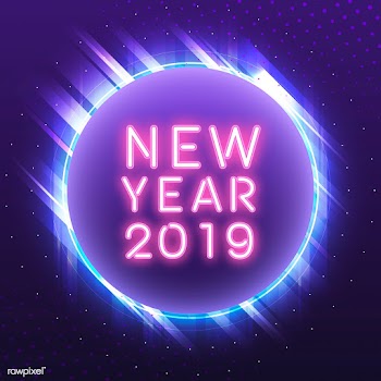 Pink new year 2019 in a blue circle neon sign.. | Free stock vector - 535201