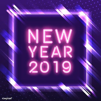 Pink new year 2019 in a purple square neon si.. | Free stock vector - 535177