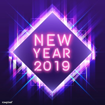 Pink new year 2019 in a purple square neon si.. | Free stock vector - 535196