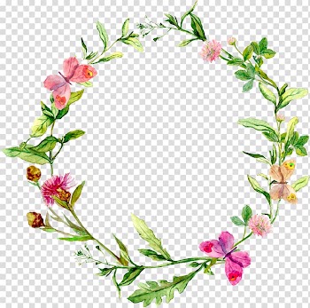 Pink petaled flower wreath illustration, Watercolor painting Herb , flower circle transparent background PNG clipart