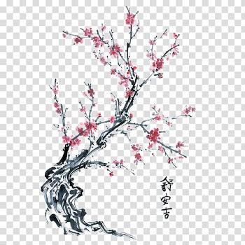 Pink petaled flowers illustration, Drawing Cherry blossom Tree, Plum Tree transparent background PNG clipart