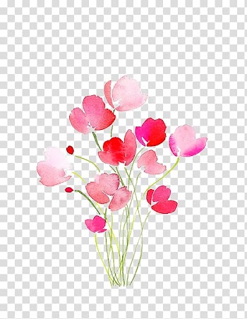 Pink petaled flowers illustration, Watercolour Flowers Watercolor painting Drawing, heart watercolor transparent background PNG clipart