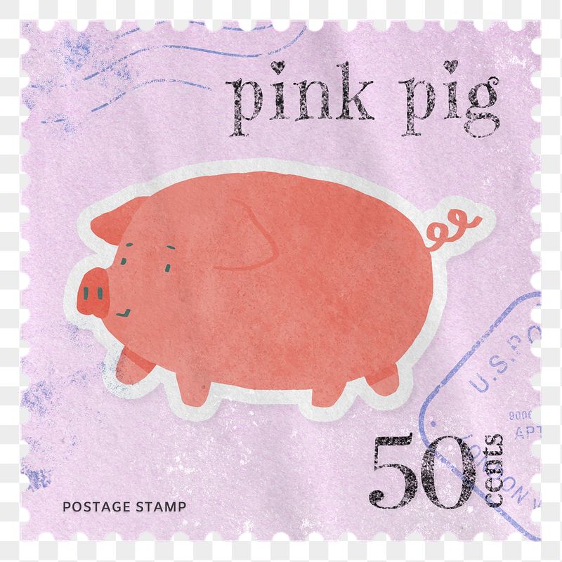 Pink pig png post stamp | Free PNG - rawpixel