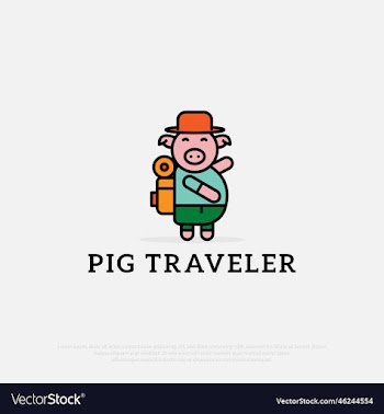 pink piggy bank wear hat with travel bag logo