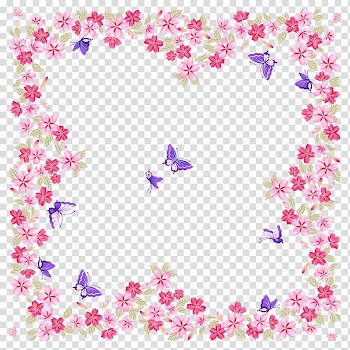 Pink, purple, and green floral with butterfly illustration, Flower frame Butterflies and moths, Butterfly Flower Border transparent background PNG clipart