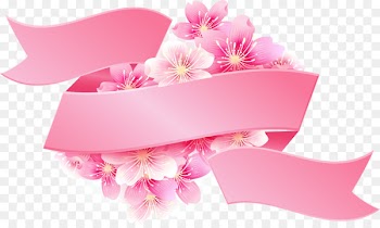Pink ribbon Pink flowers - Vector painted pink cherry label 