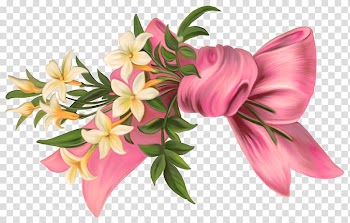Pink ribbon with flowers illustration, Flowers and Ribbon transparent background PNG clipart