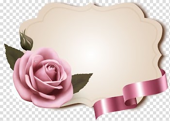 Pink rose and brown banner , Rosxe9 Paper Label Rose, Pink rose notes transparent background PNG clipart