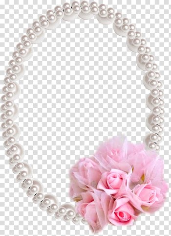 Pink rose flower and pearl bead , Necklace Pearl Frames Scrapbooking, necklace transparent background PNG clipart