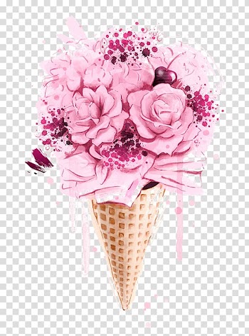 Pink rose flower arrangement with cone , Ice cream Iced coffee Flower bouquet Milk, subshrubby peony flower transparent background PNG clipart