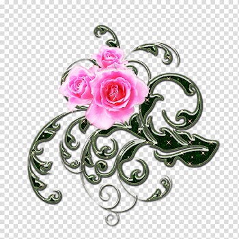Pink roses and green swirls , pink rose flowers transparent background PNG clipart