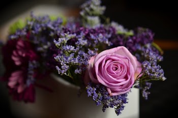 Pink Roses and Purple Lavander Boquet