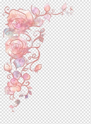 Pink roses border, Rose Abstract art, Hand-painted flowers transparent background PNG clipart