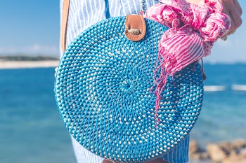 Pink Scarf And Blue Bag