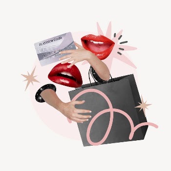 Pink shopaholic with women's lips | Free Photo - rawpixel