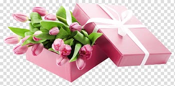Pink tulips with gift box illustration, Tulip Pink , Box with Pink Tulips transparent background PNG clipart