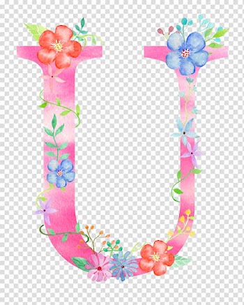 Pink U with flowers , Letter U Font, Flowers letter U transparent background PNG clipart