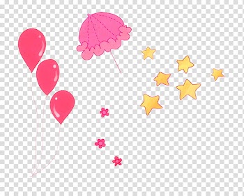 Pink umbrella and balloons illustration transparent background PNG clipart