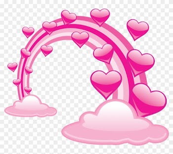 Pink Valentine Clouds With Hearts And Pink Rainbow - Pink Rainbow Png