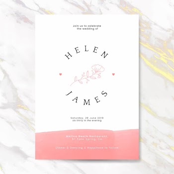 Pink wedding invitation card vector | Free stock vector - 524433