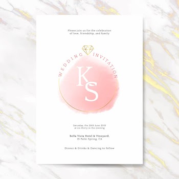 Pink wedding invitation card vector | Free stock vector - 524449