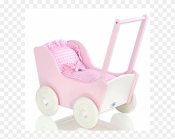 Pink Wooden Pram - Landau De Poupée Rose Mila 2 Carreaux Roses