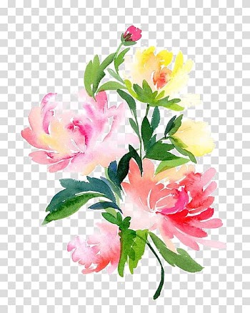 Pink, yellow, and red petaled flower painting, Watercolor: Flowers Watercolour Flowers Watercolor painting, Watercolor flowers transparent background PNG clipart