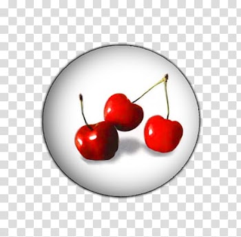 Pins , three red cherry fruits illustration round white plate transparent background PNG clipart
