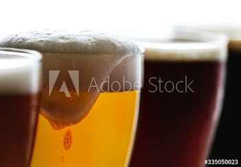 Pints of draught beer macro photography