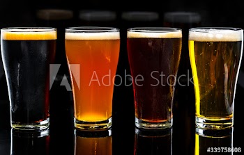Pints of draught beer macro photography